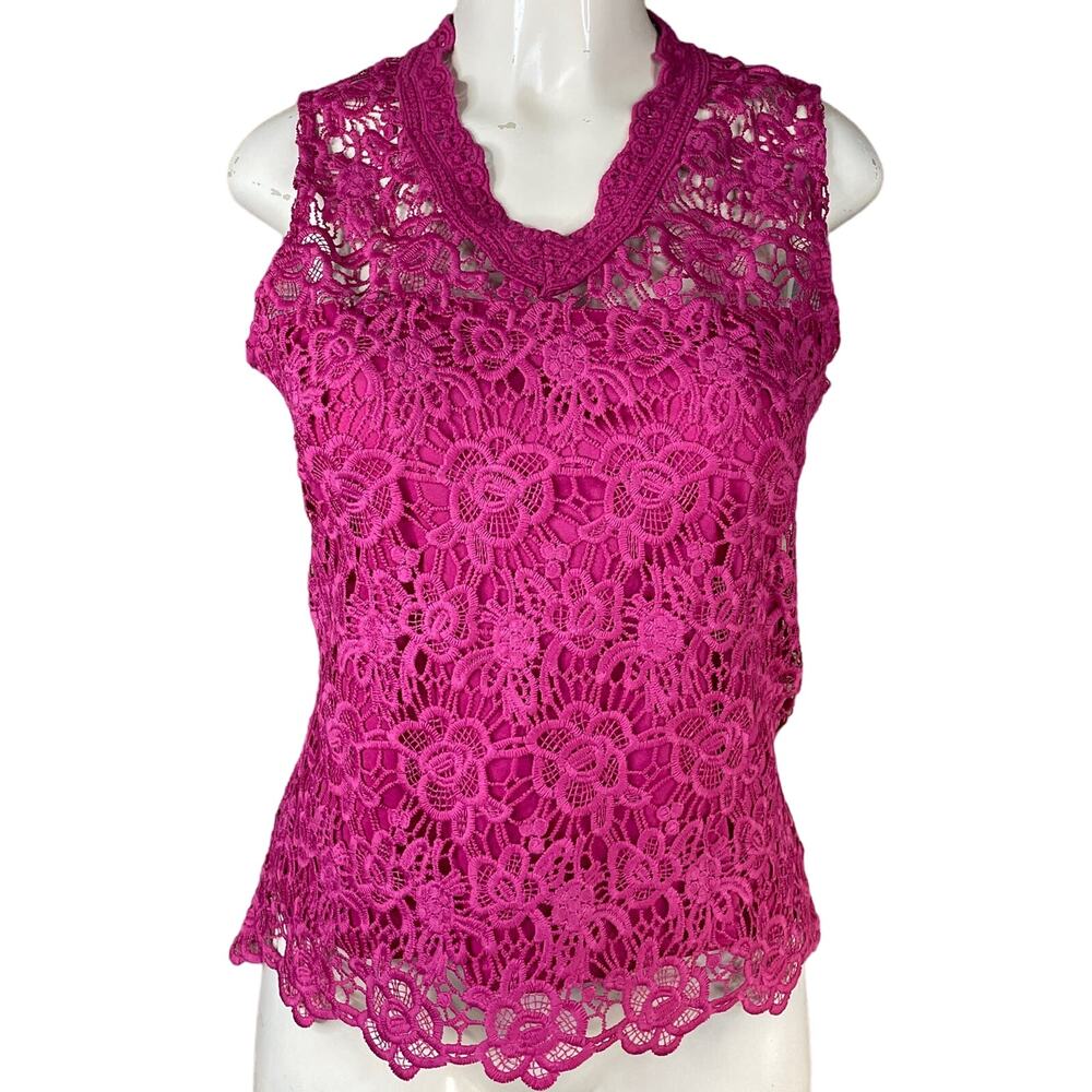 Nanette Lepore Crochet Lace Tank Top Lined Dark Pink Size Small